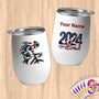 Physical Item 12 oz / White Patriotic Eagle Cyclist~Limited Edition 2024 "USA Excellence" ~ Customizable 12oz Wine Tumbler with Lid