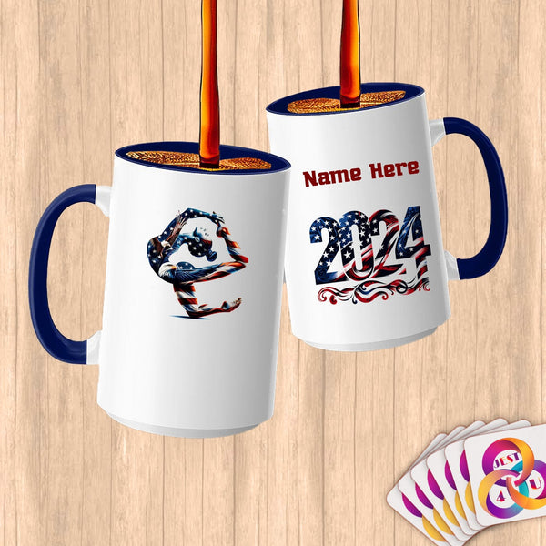 Physical Item 15oz / Blue Patriotic Eagle Gymnast~Limited Edition 2024 "USA Excellence" ~ Customized Large 15oz Mug
