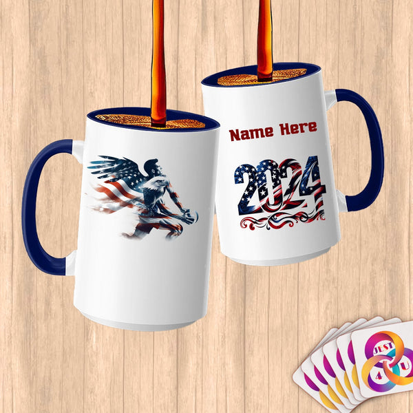 Physical Item 15oz / Blue Patriotic Eagle Player Volleyball~Limited Edition 2024 "USA Excellence" ~ Customized Large 15oz Mug