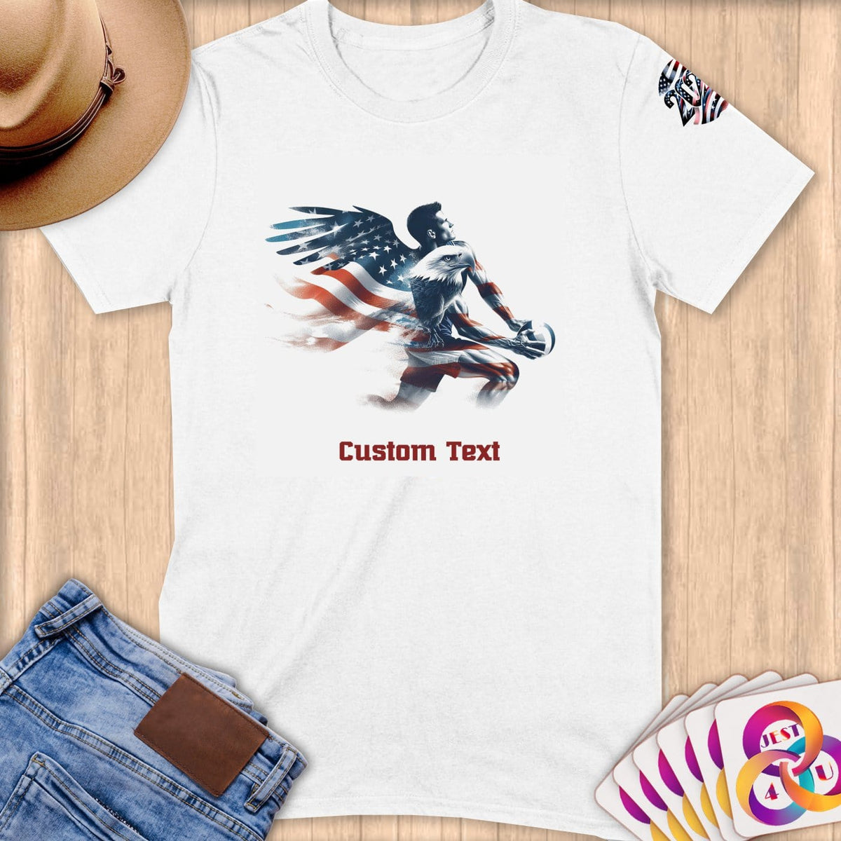 Physical Item S / White Patriotic Eagle Player Volleyball~Limited Edition 2024 "USA Excellence" ~ Personalized Softstyle T-Shirt
