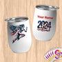 Physical Item 12 oz / White Patriotic Eagle Runner ~Limited Edition 2024 "USA Excellence" ~ Customizable 12oz Wine Tumbler with Lid