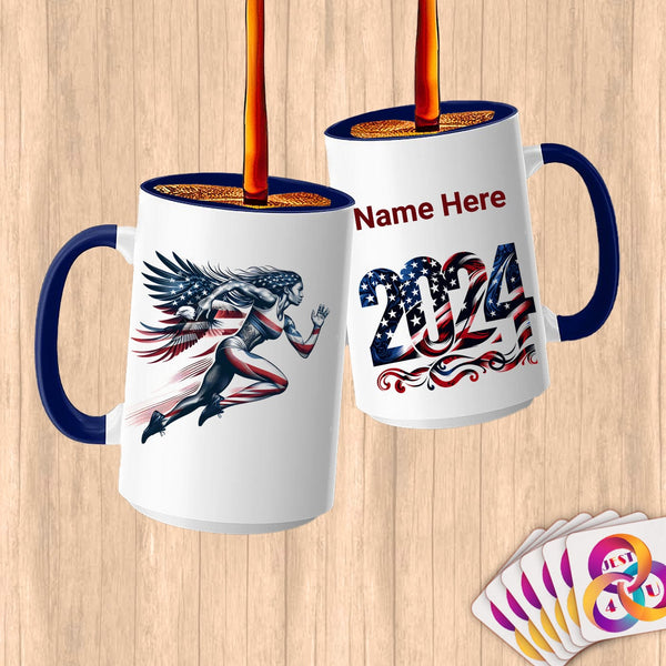 Physical Item 15oz / Blue Patriotic Eagle Runner ~Limited Edition 2024 "USA Excellence" ~ Customized Large 15oz Mug