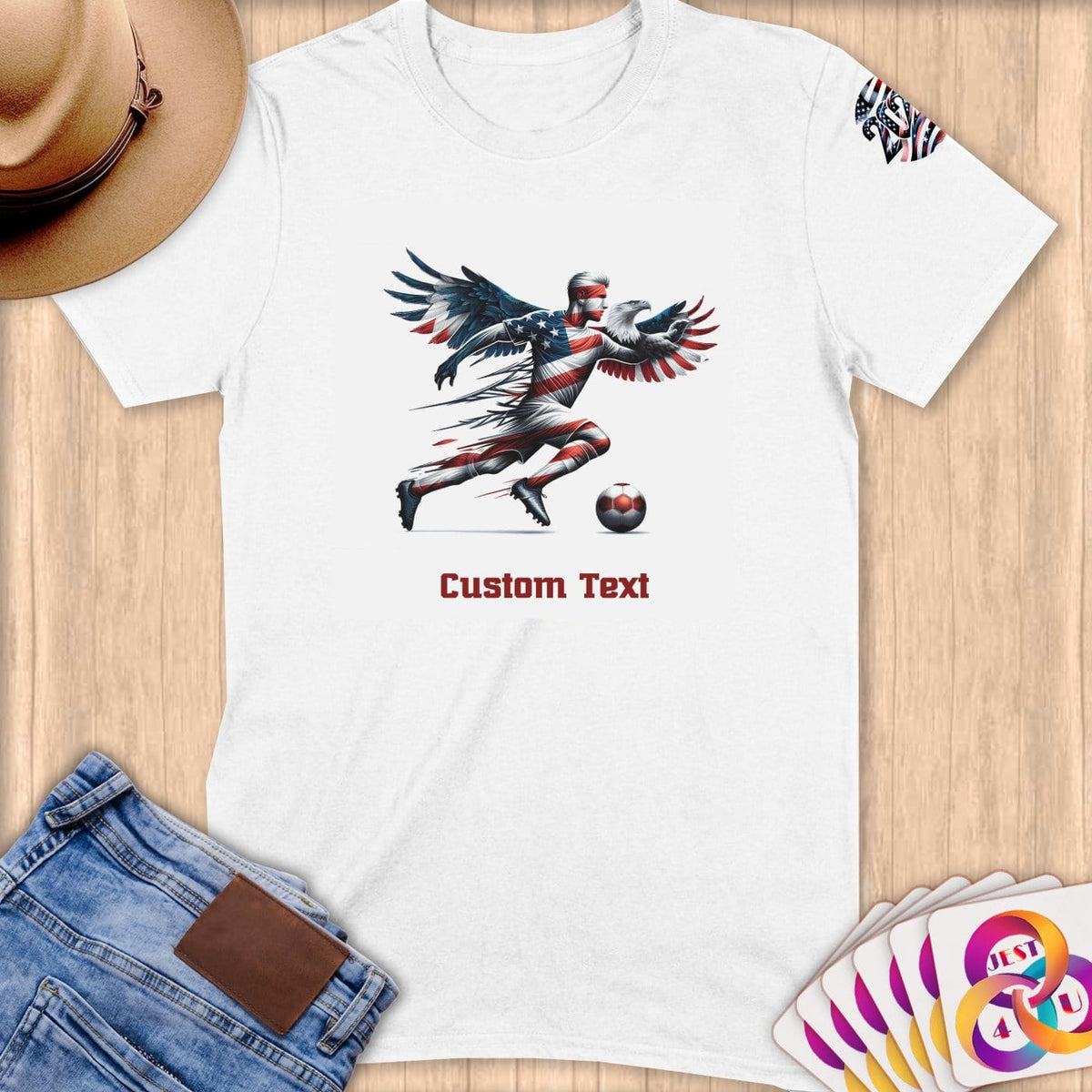 Physical Item S / White Patriotic Eagle Soccer~Limited Edition 2024 "USA Excellence" ~ Personalized Softstyle T-Shirt