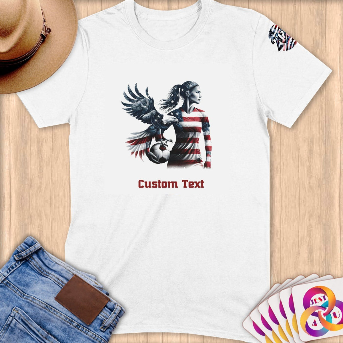 Physical Item S / White Patriotic Eagle Soccer~Limited Edition 2024 "USA Excellence" ~ Personalized Softstyle T-Shirt