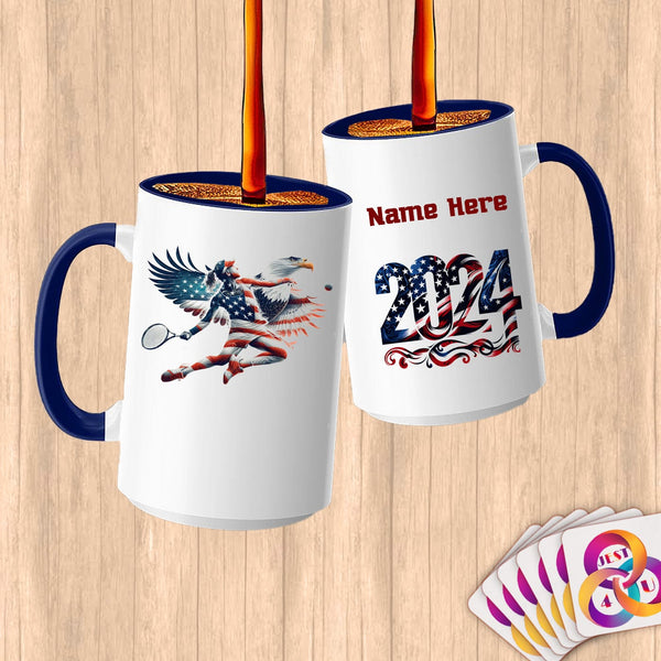 Physical Item 15oz / Blue Patriotic Eagle Tennis~Limited Edition 2024 "USA Excellence" ~ Customized Large 15oz Mug
