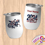 Physical Item 12 oz / White Patriotic Equestrian Rider Stars and Stripes~Limited Edition 2024 "USA Excellence" ~ Customizable 12oz Wine Tumbler with Lid