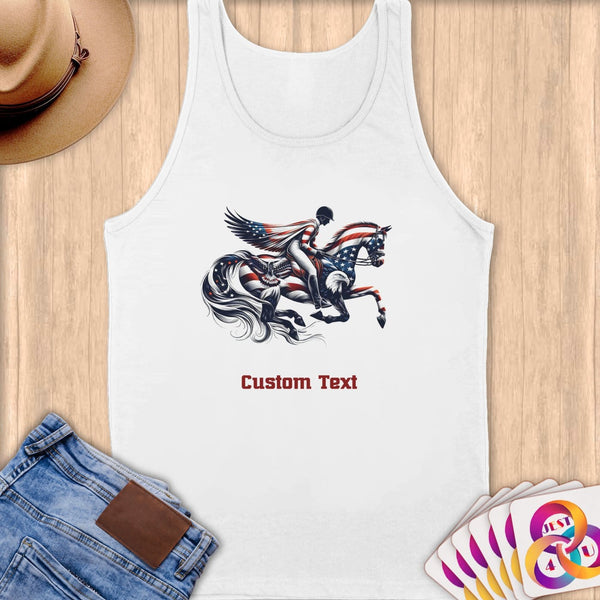 Physical Item S / White Patriotic Equestrian Rider Stars and Stripes~Limited Edition 2024 "USA Excellence" ~ Customizable Supersoft Tank Top