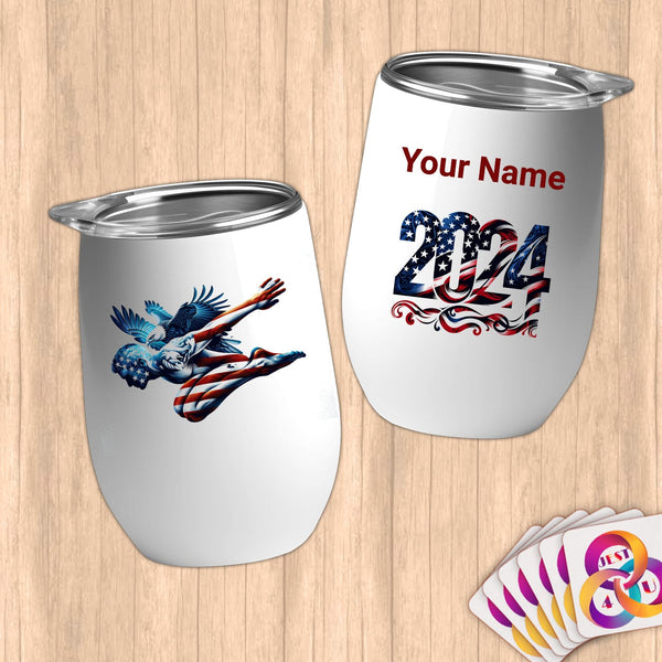 Physical Item 12 oz / White Patriotic Freedom Dive~Limited Edition 2024 "USA Excellence" ~ Customizable 12oz Wine Tumbler with Lid