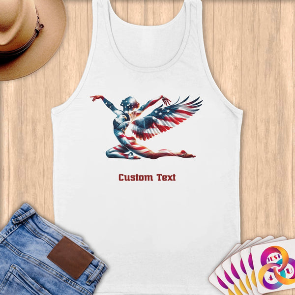 Physical Item S / White Patriotic Gymnast American Flag Wings~Limited Edition 2024 "USA Excellence" ~ Customizable Supersoft Tank Top