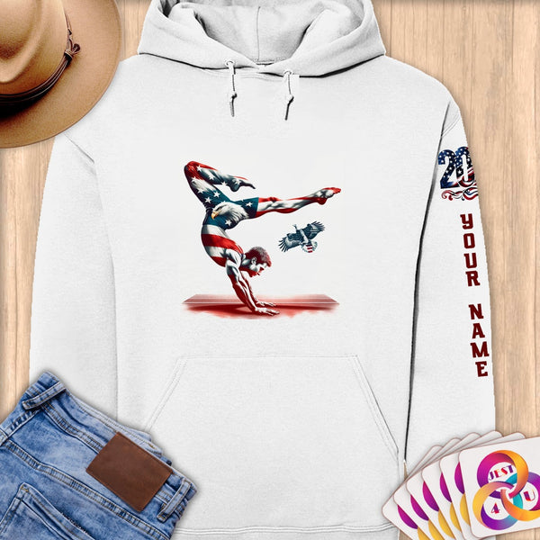 Physical Item S / White Patriotic Gymnast and Eagle ~Limited Edition 2024 "USA Excellence" ~ Personalized Premium Hoodie