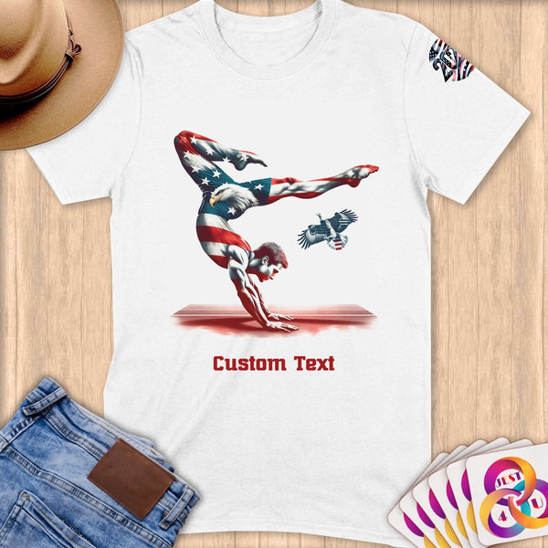 Physical Item S / White Patriotic Gymnast and Eagle ~Limited Edition 2024 "USA Excellence" ~ Personalized Softstyle T-Shirt