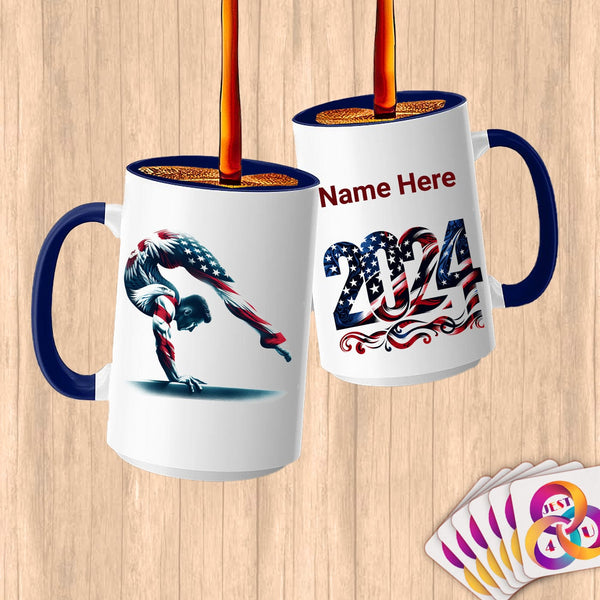 Physical Item 15oz / Blue Patriotic Gymnast Eagle ~Limited Edition 2024 "USA Excellence" ~ Customized Large 15oz Mug