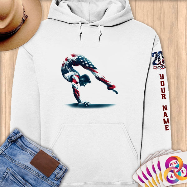 Physical Item S / White Patriotic Gymnast Eagle ~Limited Edition 2024 "USA Excellence" ~ Personalized Premium Hoodie