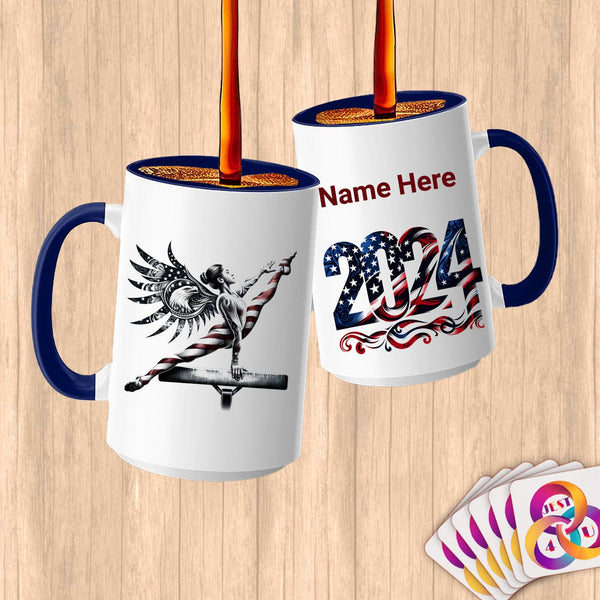 Physical Item 15oz / Blue Patriotic Gymnastic Wings ~Limited Edition 2024 "USA Excellence" ~ Customized Large 15oz Mug