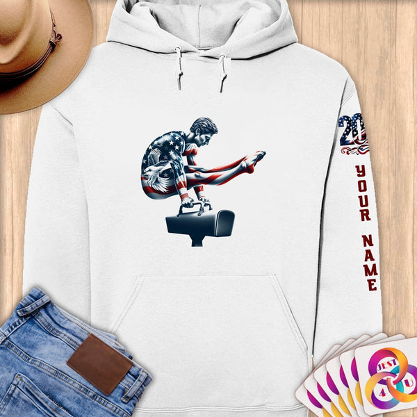 Physical Item S / White Patriotic Gymnastics Strength ~Limited Edition 2024 "USA Excellence" ~ Personalized Premium Hoodie