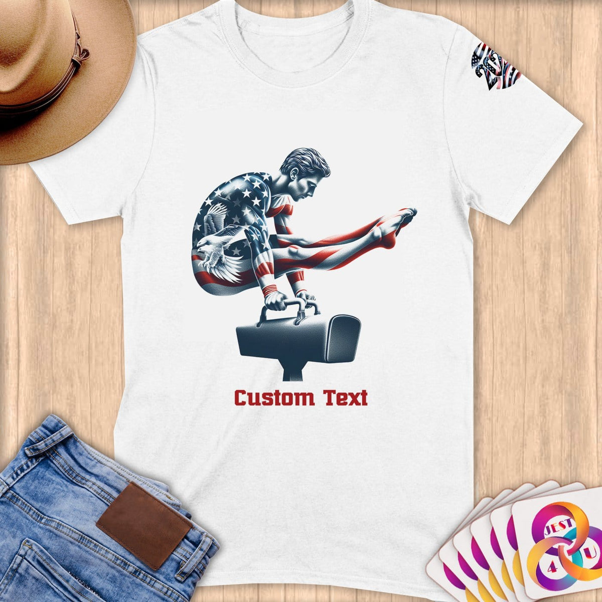 Physical Item S / White Patriotic Gymnastics Strength ~Limited Edition 2024 "USA Excellence" ~ Personalized Softstyle T-Shirt