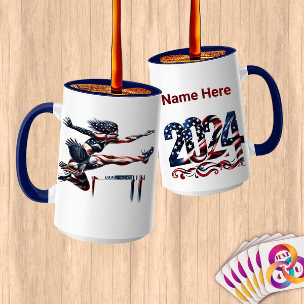 Physical Item 15oz / Blue Patriotic Hurdler ~Limited Edition 2024 "USA Excellence" ~ Customized Large 15oz Mug