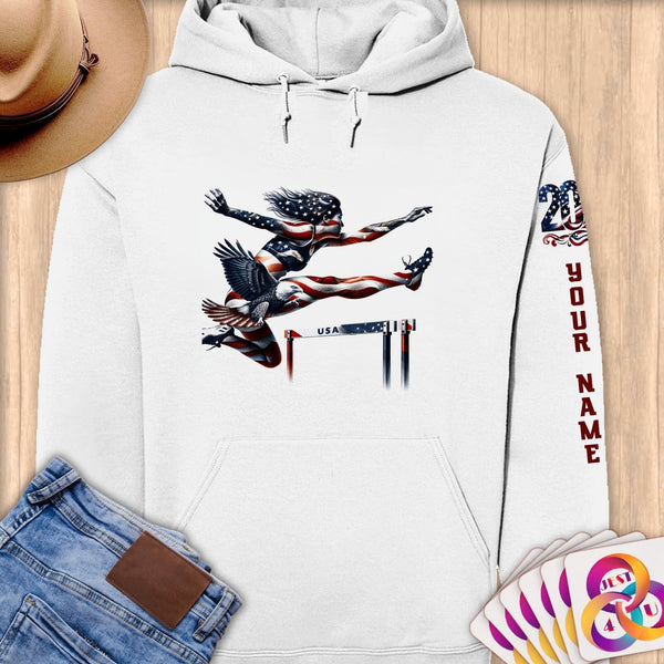 Physical Item S / White Patriotic Hurdler ~Limited Edition 2024 "USA Excellence" ~ Personalized Premium Hoodie