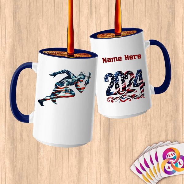 Physical Item 15oz / Blue Patriotic Liberty Runner~Limited Edition 2024 "USA Excellence" ~ Customized Large 15oz Mug