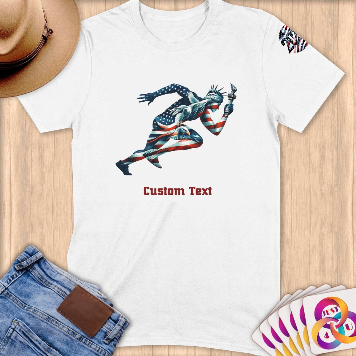 Physical Item S / White Patriotic Liberty Runner~Limited Edition 2024 "USA Excellence" ~ Personalized Softstyle T-Shirt