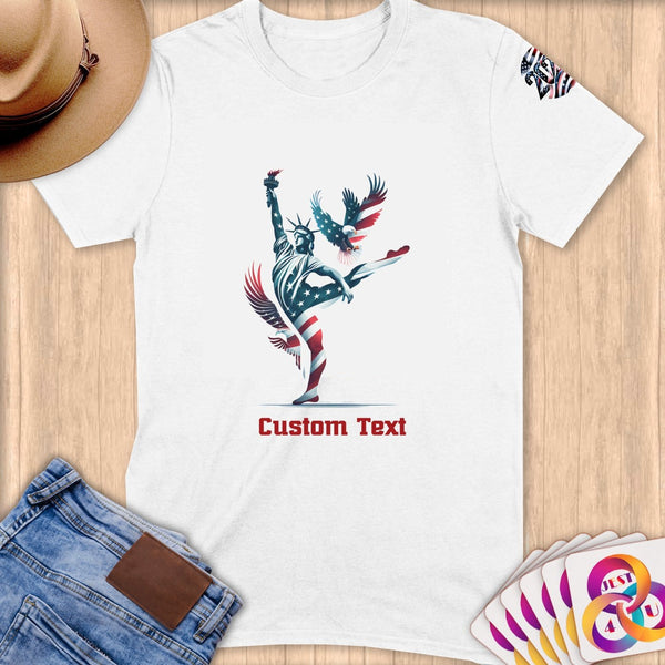 Physical Item S / White Patriotic Poised Liberty ~Limited Edition 2024 "USA Excellence" ~ Personalized Softstyle T-Shirt