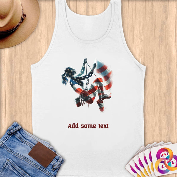 Physical Item S / White Patriotic Rock Climber ~ Limited Edition 2024 "USA Excellence" ~ Customizable Supersoft Tank Top