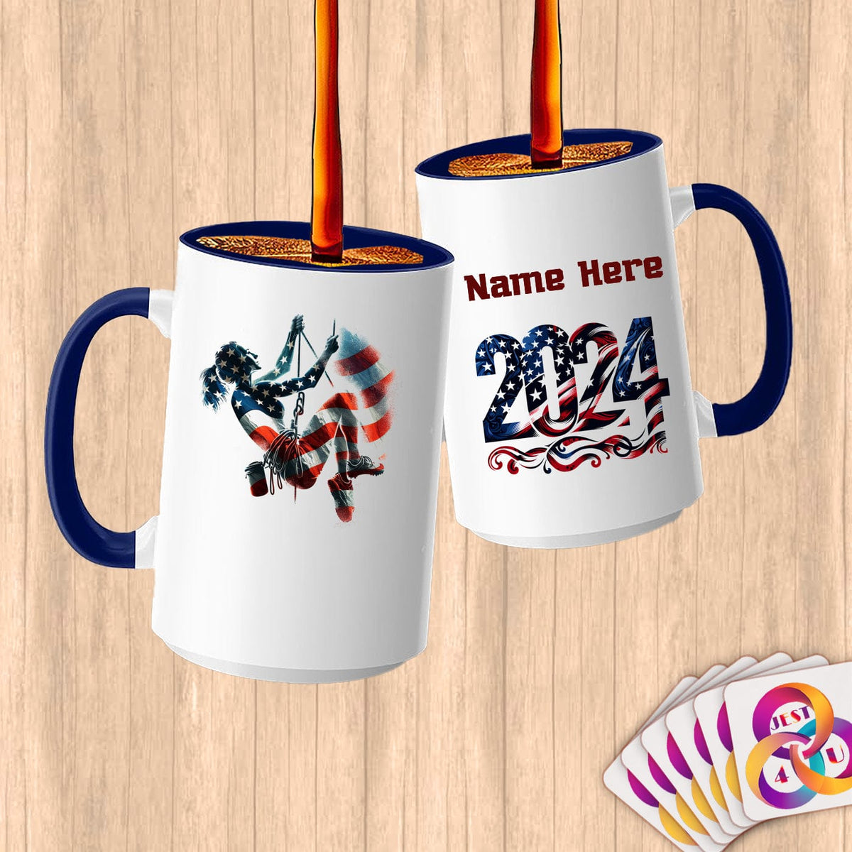 Physical Item 15oz / Blue Patriotic Rock Climber ~ Limited Edition 2024 "USA Excellence" ~ Customized Large 15oz Mug