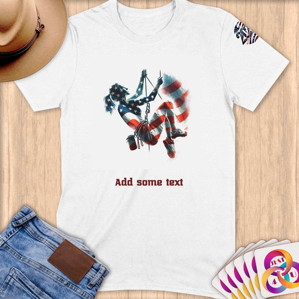 Physical Item S / White Patriotic Rock Climber ~ Limited Edition 2024 "USA Excellence" ~ Personalized Softstyle T-Shirt