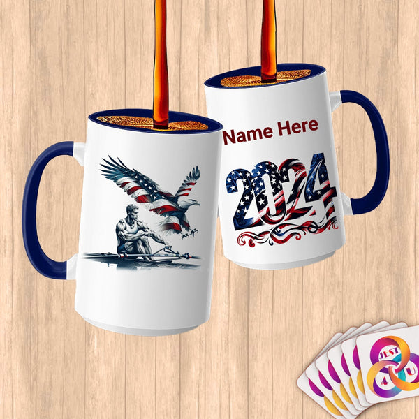 Physical Item 15oz / Blue Patriotic Rower and Eagle ~Limited Edition 2024 "USA Excellence" ~ Customized Large 15oz Mug