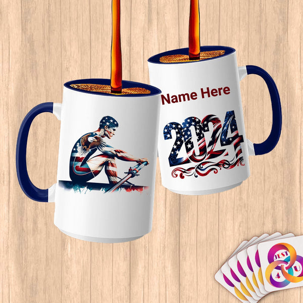 Physical Item 15oz / Blue Patriotic Rower ~Limited Edition 2024 "USA Excellence" ~ Customized Large 15oz Mug