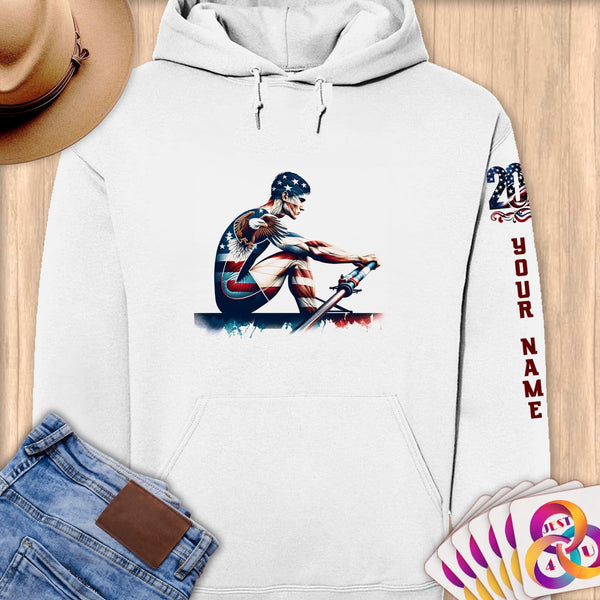 Physical Item S / White Patriotic Rower ~Limited Edition 2024 "USA Excellence" ~ Personalized Premium Hoodie
