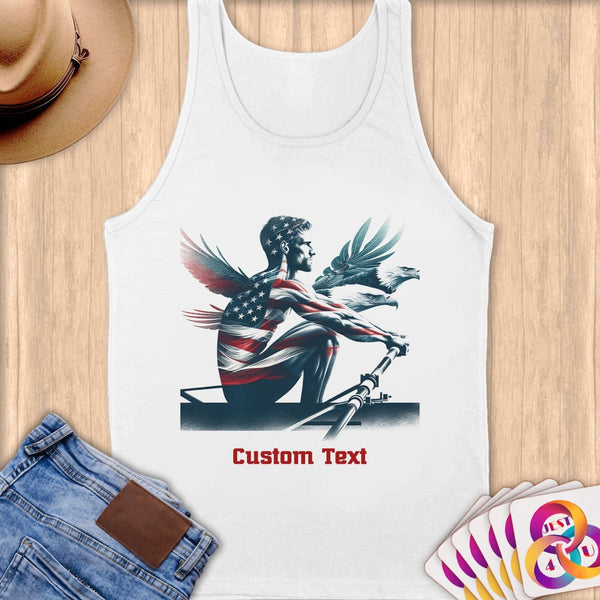 Physical Item S / White Patriotic Rower with Eagle Guides ~Limited Edition 2024 "USA Excellence" ~ Customizable Supersoft Tank Top