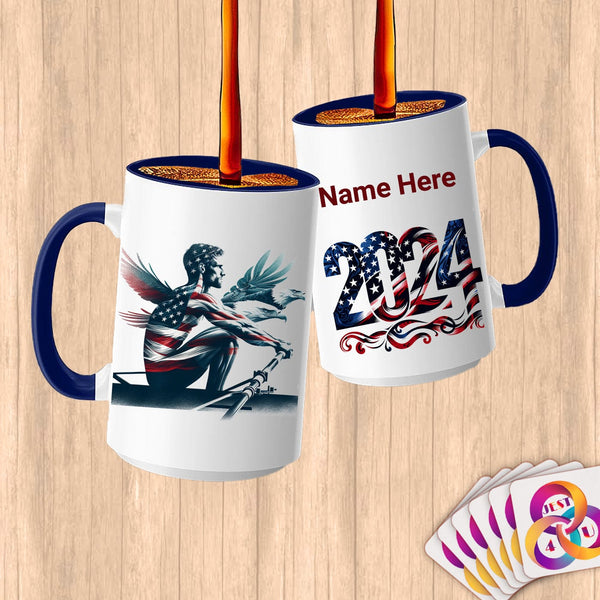 Physical Item 15oz / Blue Patriotic Rower with Eagle Guides ~Limited Edition 2024 "USA Excellence" ~ Customized Large 15oz Mug