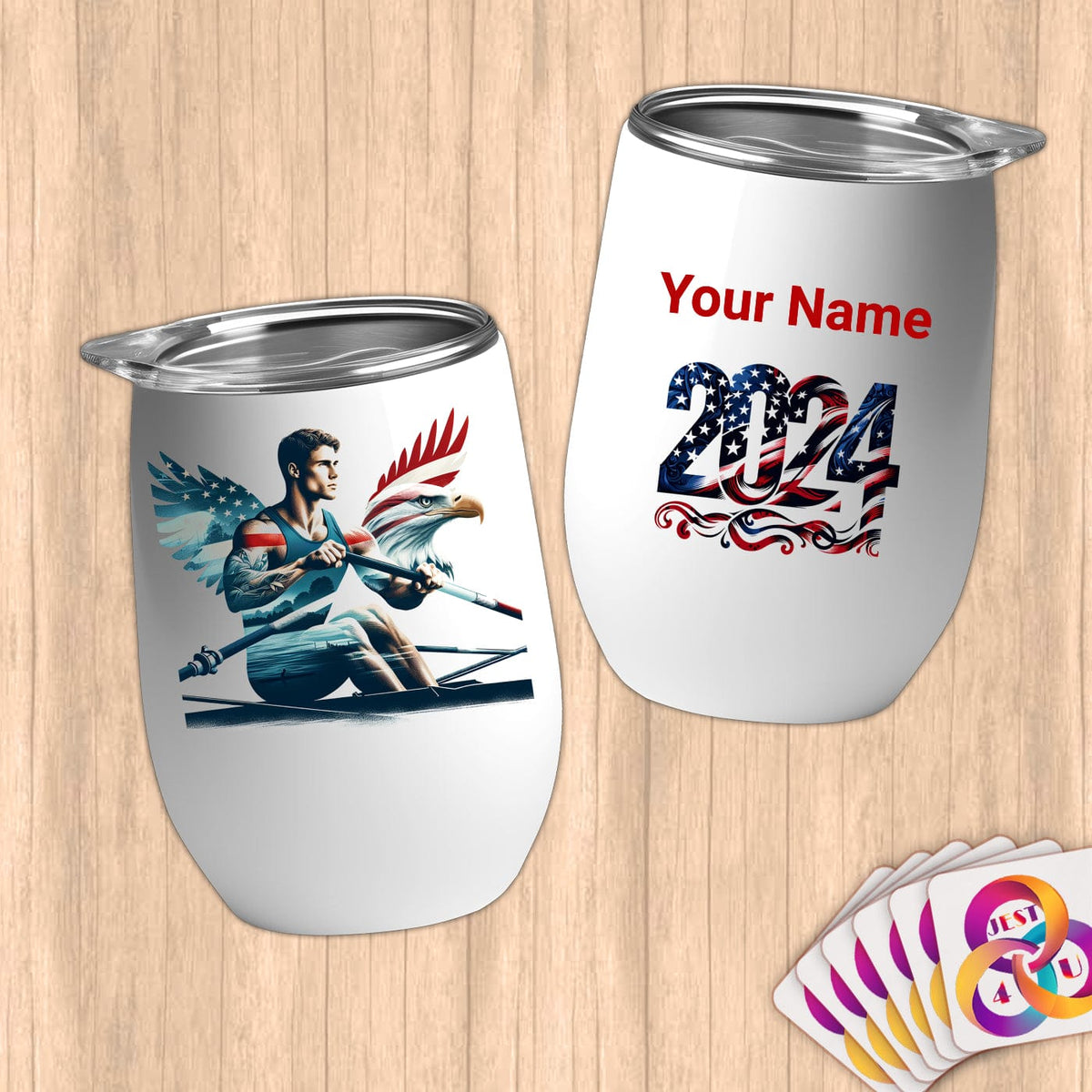 Physical Item 12 oz / White Patriotic Rowing Legend ~Limited Edition 2024 "USA Excellence" ~ Customizable 12oz Wine Tumbler with Lid