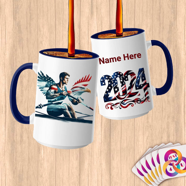 Physical Item 15oz / Blue Patriotic Rowing Legend ~Limited Edition 2024 "USA Excellence" ~ Customized Large 15oz Mug