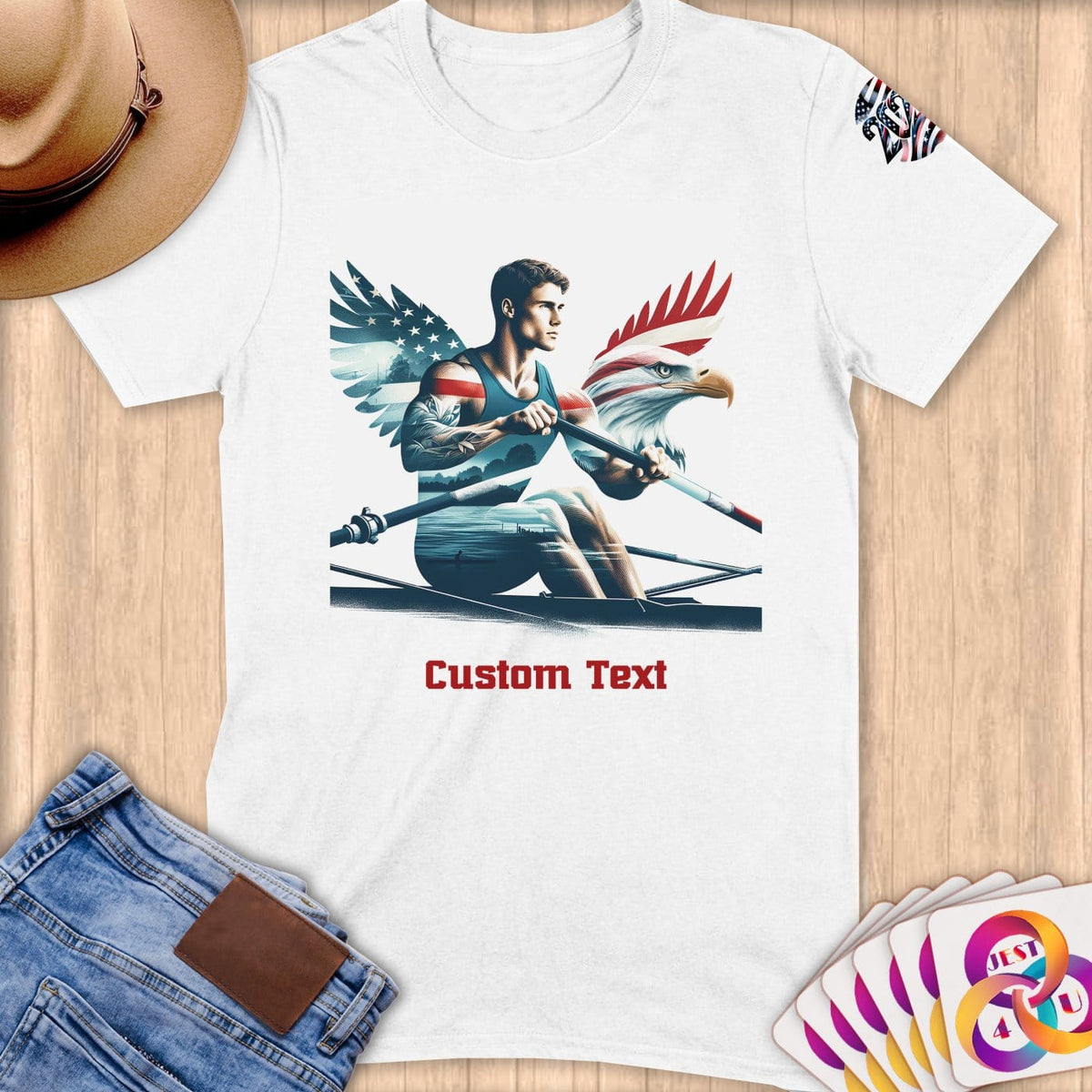 Physical Item S / White Patriotic Rowing Legend ~Limited Edition 2024 "USA Excellence" ~ Personalized Softstyle T-Shirt