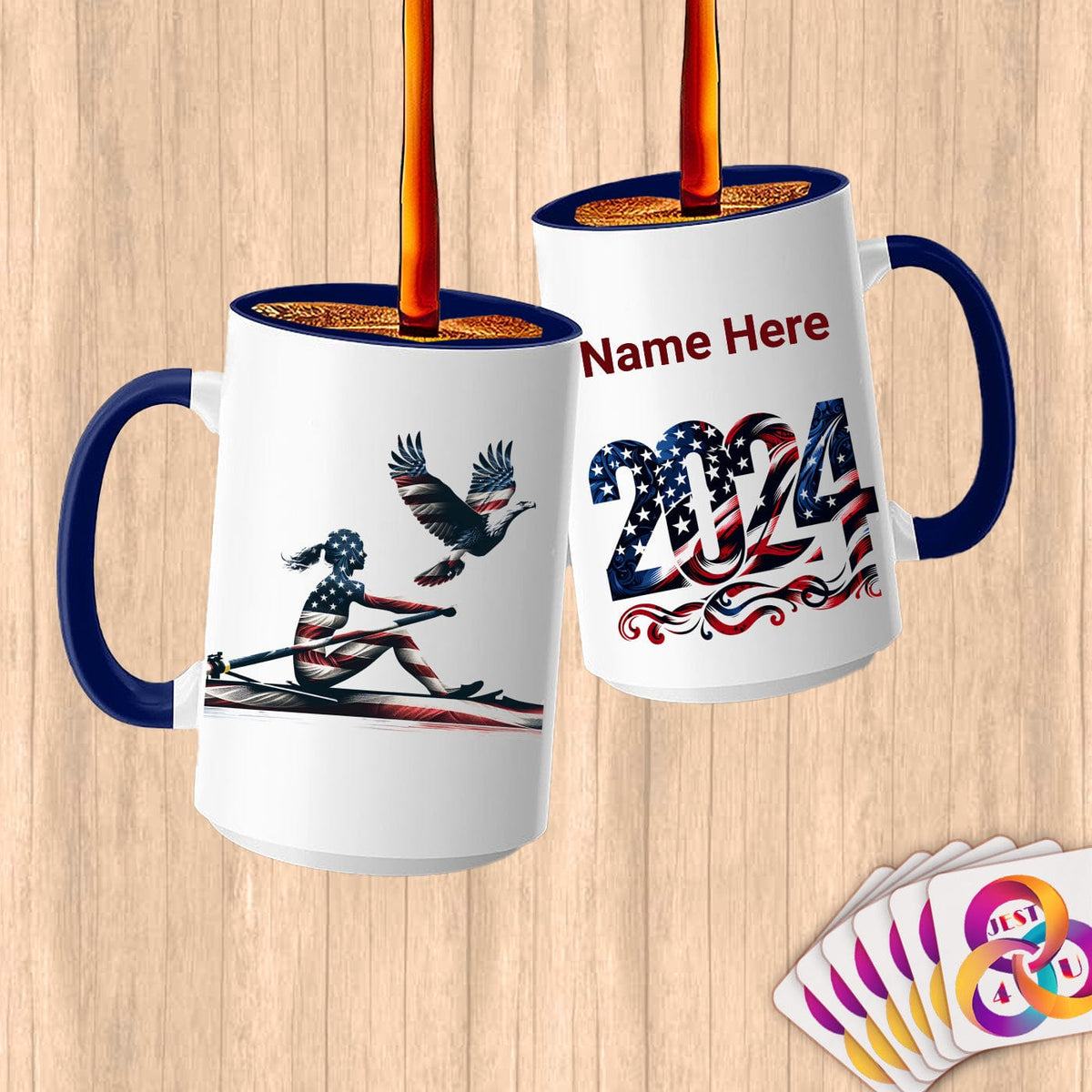 Physical Item 15oz / Blue Patriotic Rowing ~Limited Edition 2024 "USA Excellence" ~ Customized Large 15oz Mug
