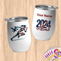 Physical Item 12 oz / White Patriotic Runner Eagle~Limited Edition 2024 "USA Excellence" ~ Customizable 12oz Wine Tumbler with Lid