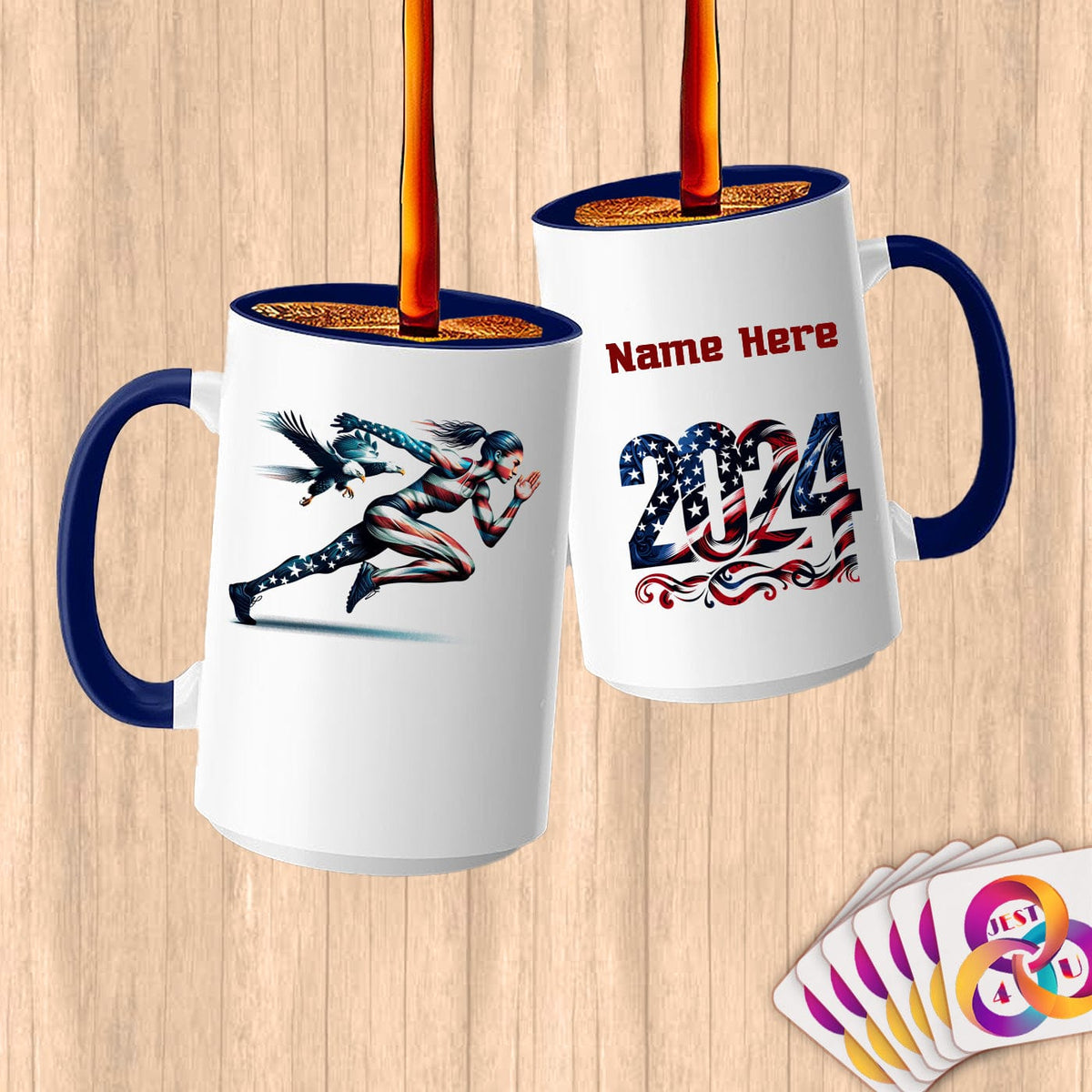 Physical Item 15oz / Blue Patriotic Runner Eagle~Limited Edition 2024 "USA Excellence" ~ Customized Large 15oz Mug