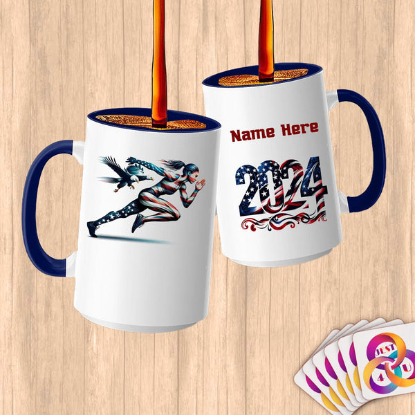 Physical Item 15oz / Blue Patriotic Runner Eagle~Limited Edition 2024 "USA Excellence" ~ Customized Large 15oz Mug