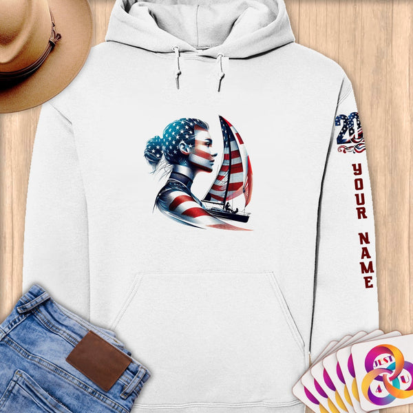 Physical Item S / White Patriotic Sailing ~ Limited Edition 2024 "USA Excellence" ~ Personalized Premium Hoodie
