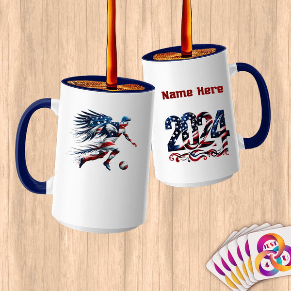 Physical Item 15oz / Blue Patriotic Soccer Angel Wings~Limited Edition 2024 "USA Excellence" ~ Customized Large 15oz Mug