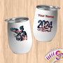 Physical Item 12 oz / White Patriotic Soccer Eagle Wings~Limited Edition 2024 "USA Excellence" ~ Customizable 12oz Wine Tumbler with Lid