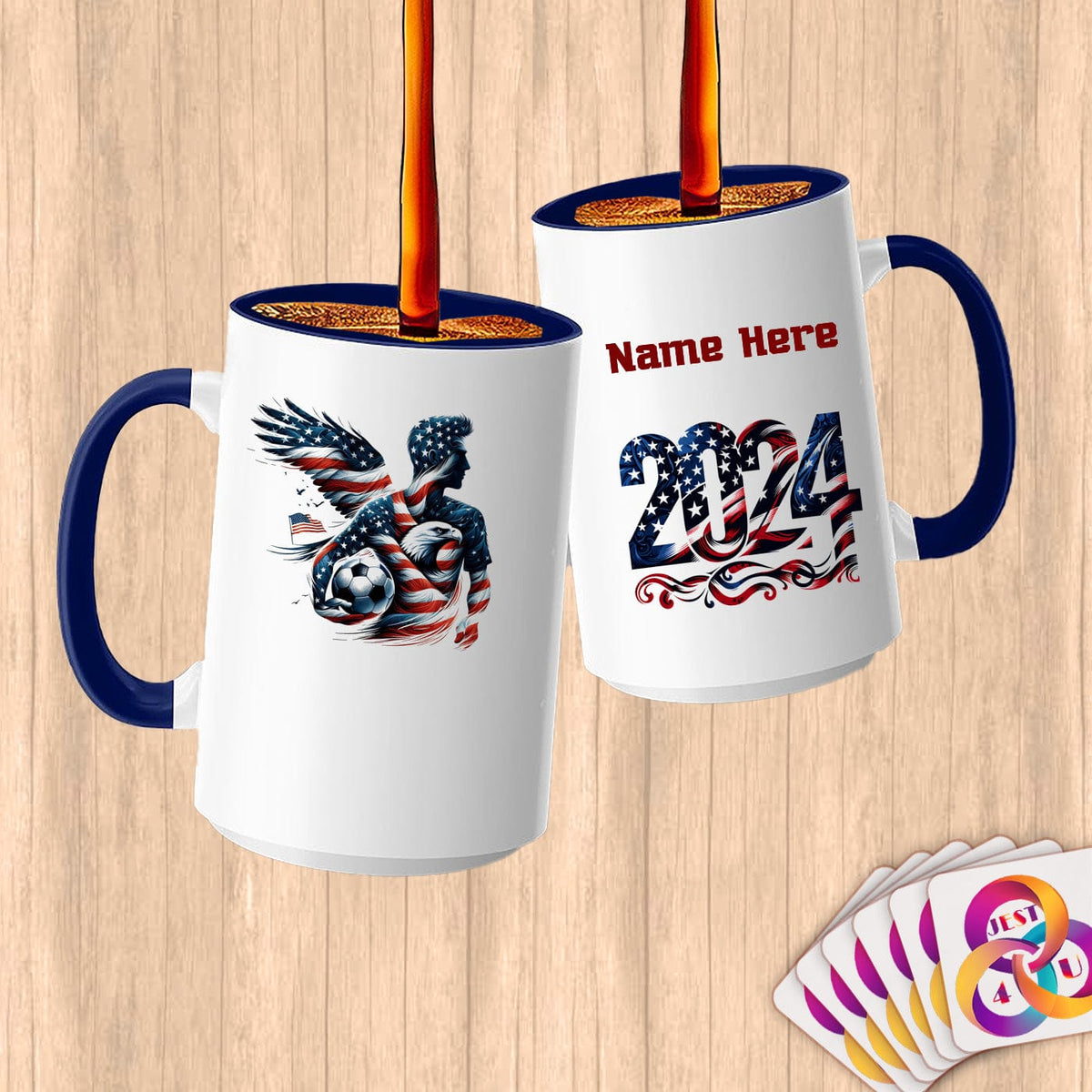 Physical Item 15oz / Blue Patriotic Soccer Eagle Wings~Limited Edition 2024 "USA Excellence" ~ Customized Large 15oz Mug