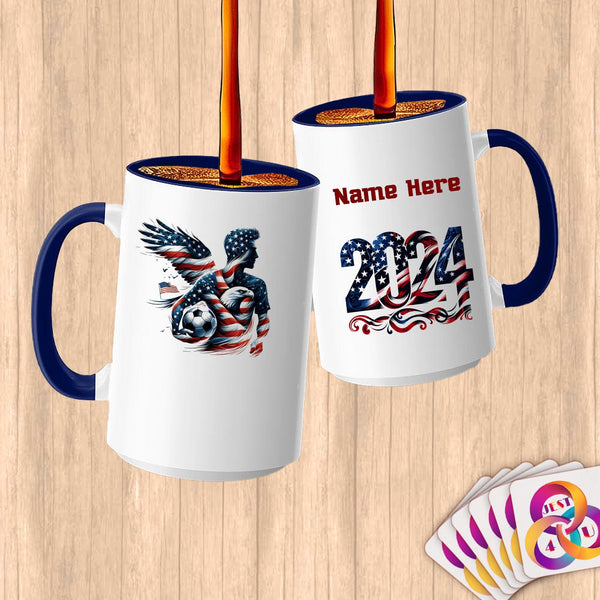 Physical Item 15oz / Blue Patriotic Soccer Eagle Wings~Limited Edition 2024 "USA Excellence" ~ Customized Large 15oz Mug