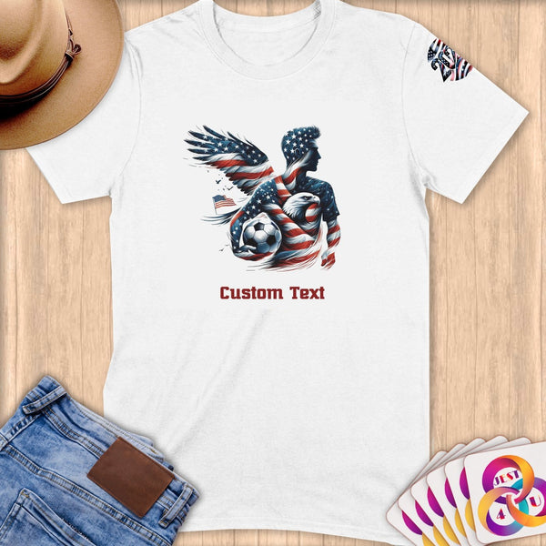 Physical Item S / White Patriotic Soccer Eagle Wings~Limited Edition 2024 "USA Excellence" ~ Personalized Softstyle T-Shirt