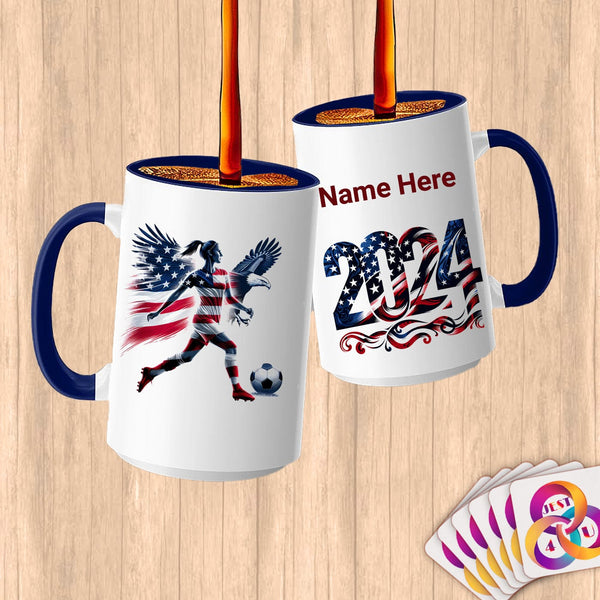 Physical Item 15oz / Blue Patriotic Soccer Hero ~Limited Edition 2024 "USA Excellence" ~ Customized Large 15oz Mug