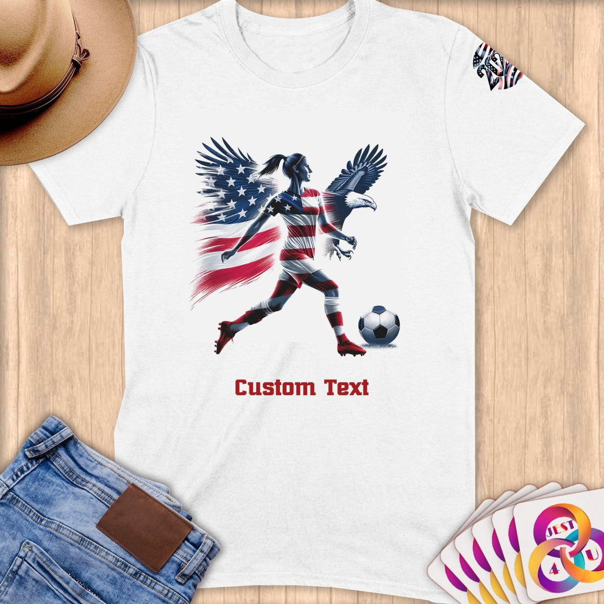 Physical Item S / White Patriotic Soccer Hero ~Limited Edition 2024 "USA Excellence" ~ Personalized Softstyle T-Shirt