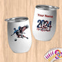 Physical Item 12 oz / White Patriotic Soccer Player Eagle Wing~Limited Edition 2024 "USA Excellence" ~ Customizable 12oz Wine Tumbler with Lid