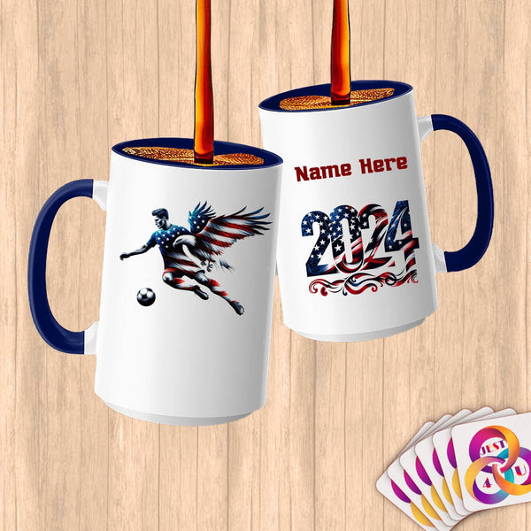 Physical Item 15oz / Blue Patriotic Soccer Player Eagle Wing~Limited Edition 2024 "USA Excellence" ~ Customized Large 15oz Mug
